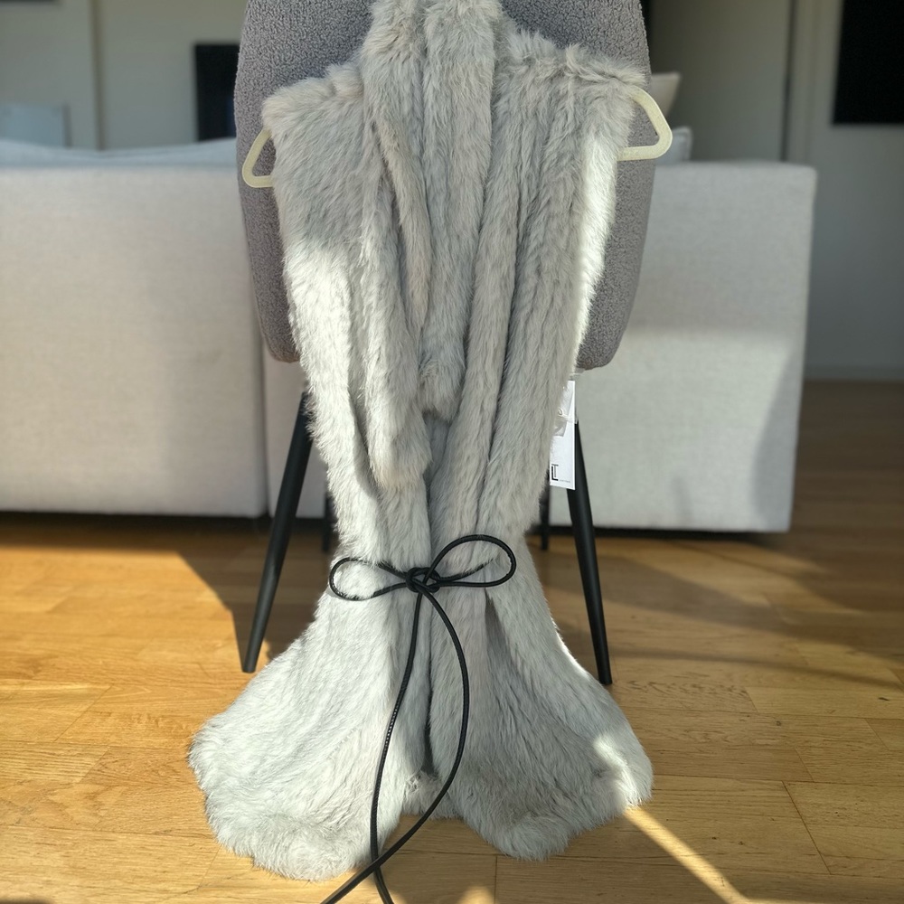 LoveToken Longline Genuine Rabbit Fur Vest. Color: Smoke. Size: Small